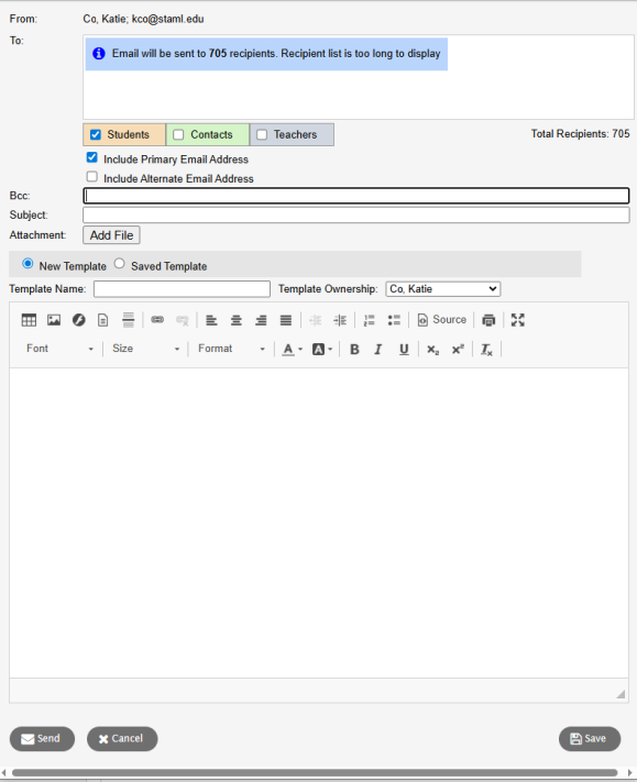 Mass Email pop-up
