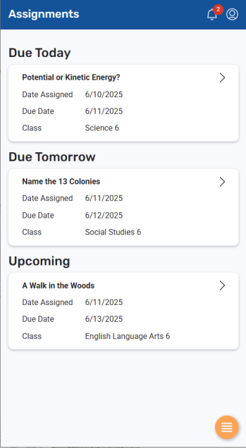 Assignments screen