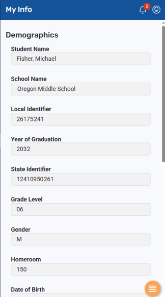 My Info screen